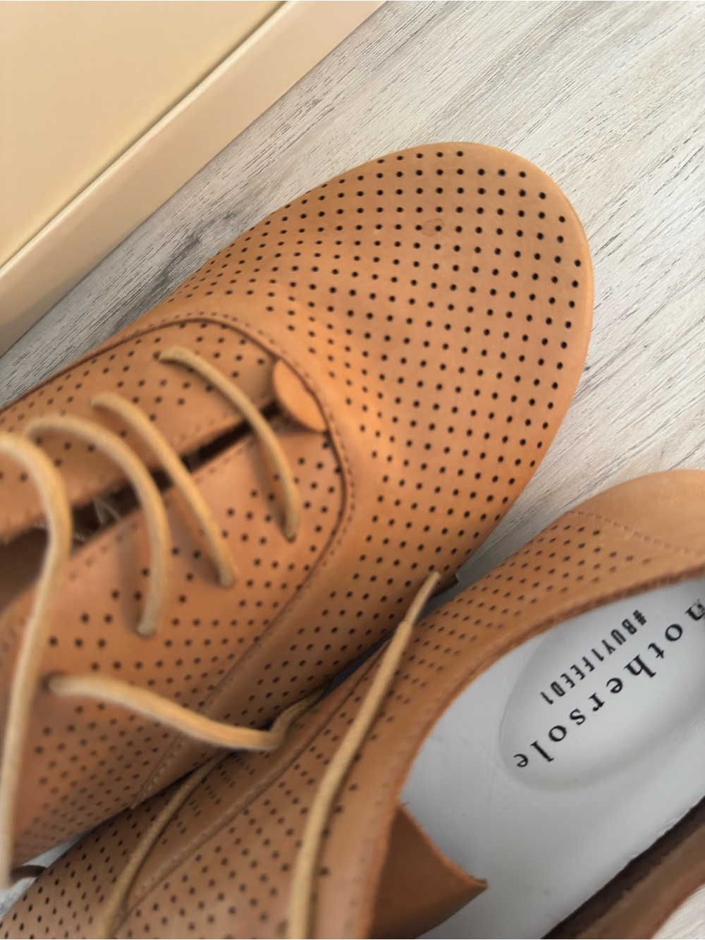 Anothersole Women’s Perforated Lace-Up Oxford — Tan - Picture 3 of 7